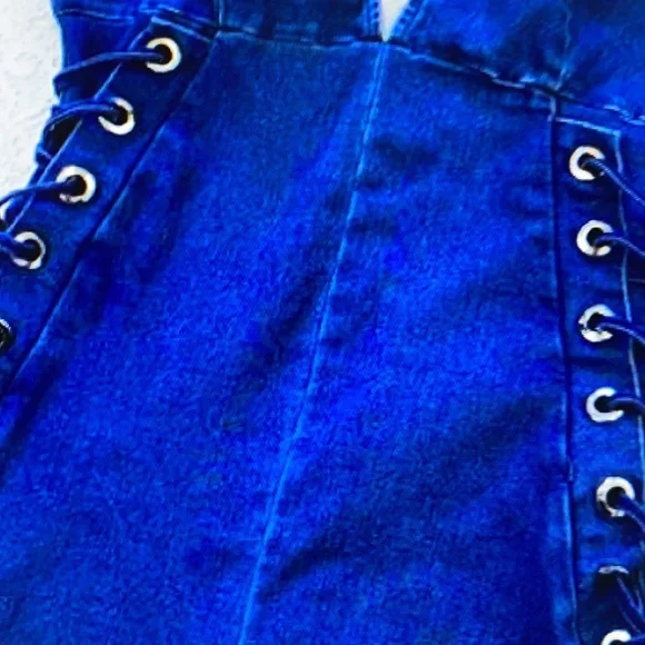 C’est Toi Dark Blue Jean Jumpsuit with Ties - Picture 5 of 12